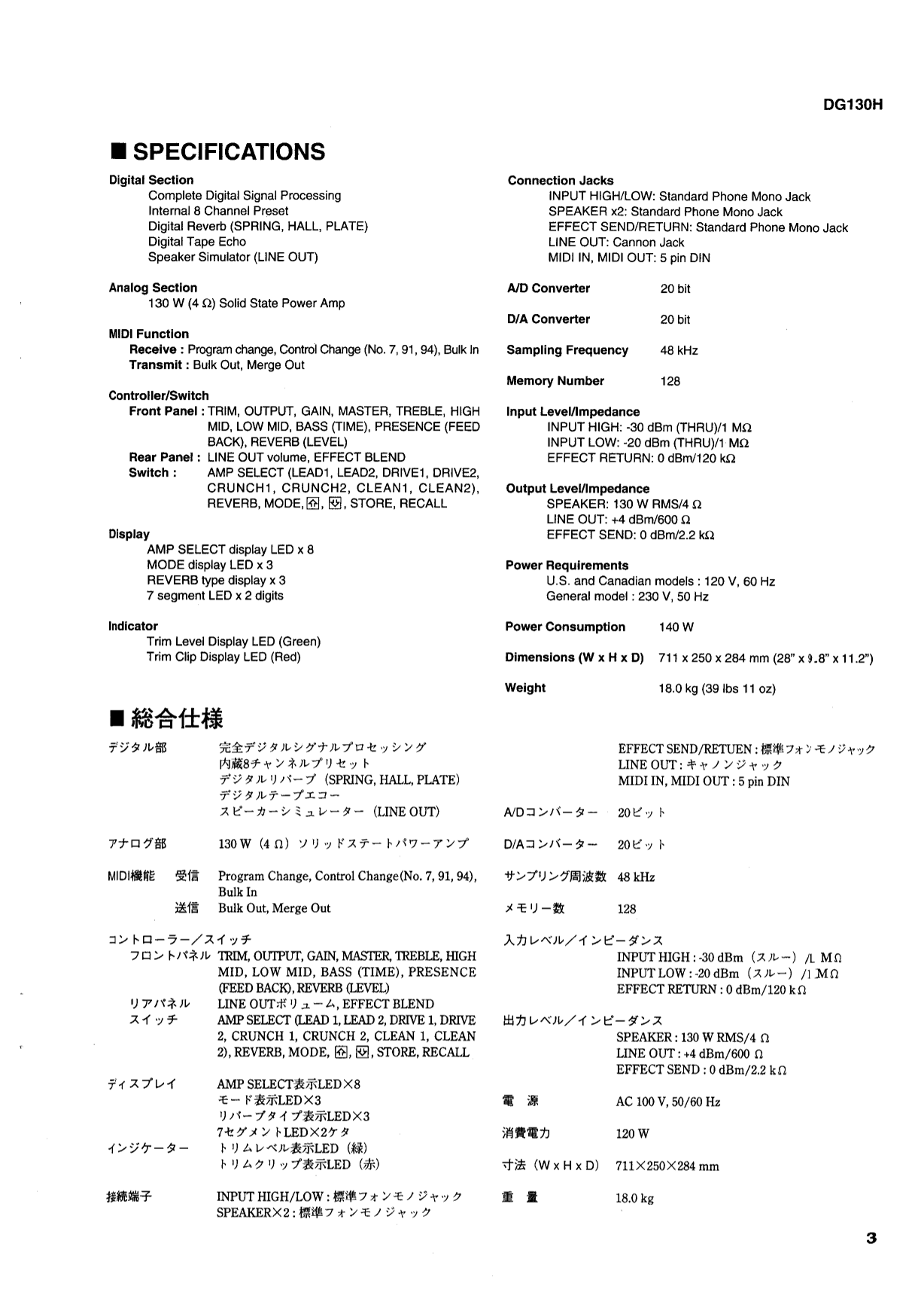 Yamaha DG130H Guitar Amplifier Head Service Manual (Pages: 68)