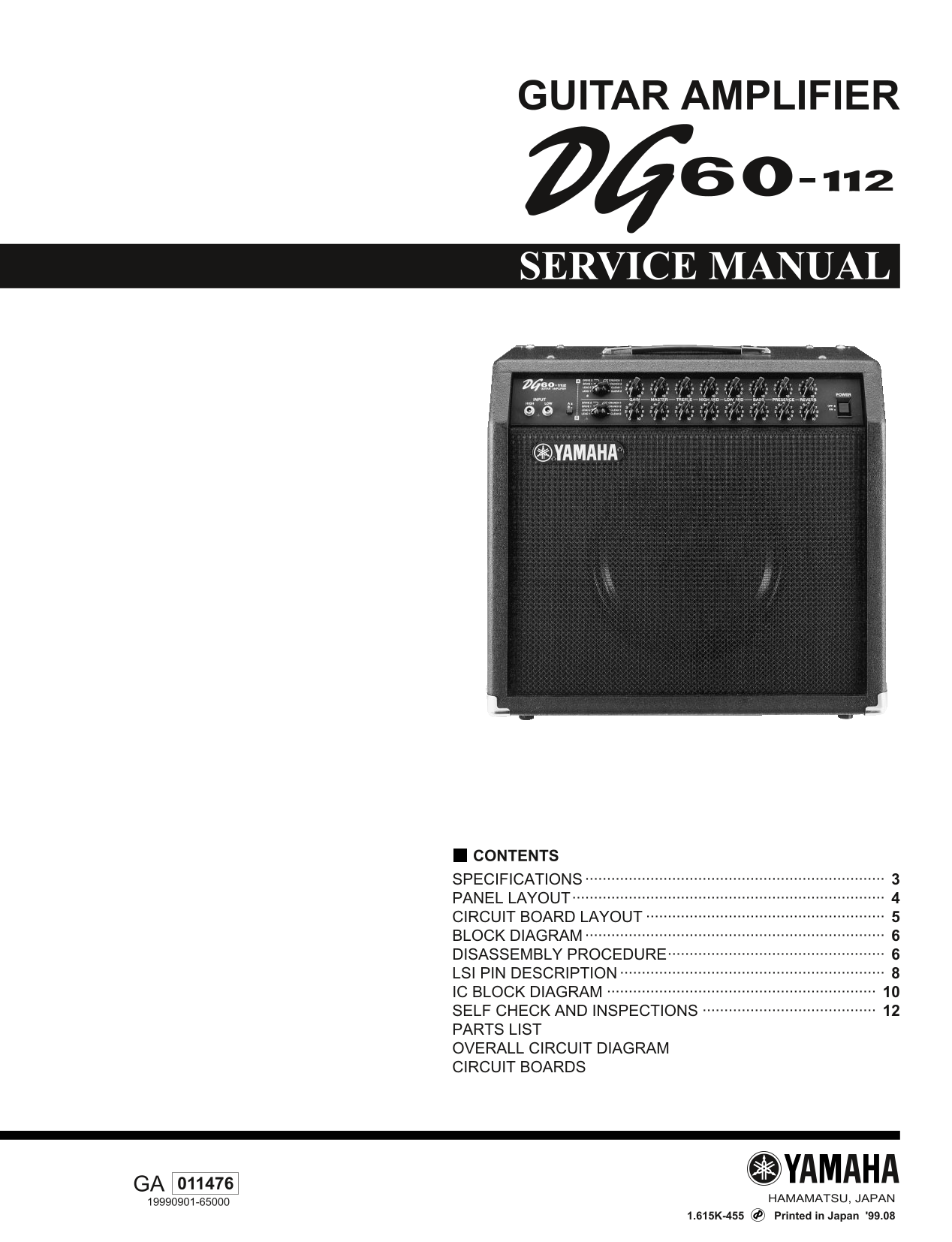 Yamaha DG60-112 Guitar Amplifier Service Manual (Pages: 27)