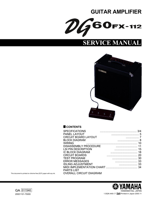 Yamaha DG60FX-112 Guitar Amplifier Service Manual (Pages: 49)