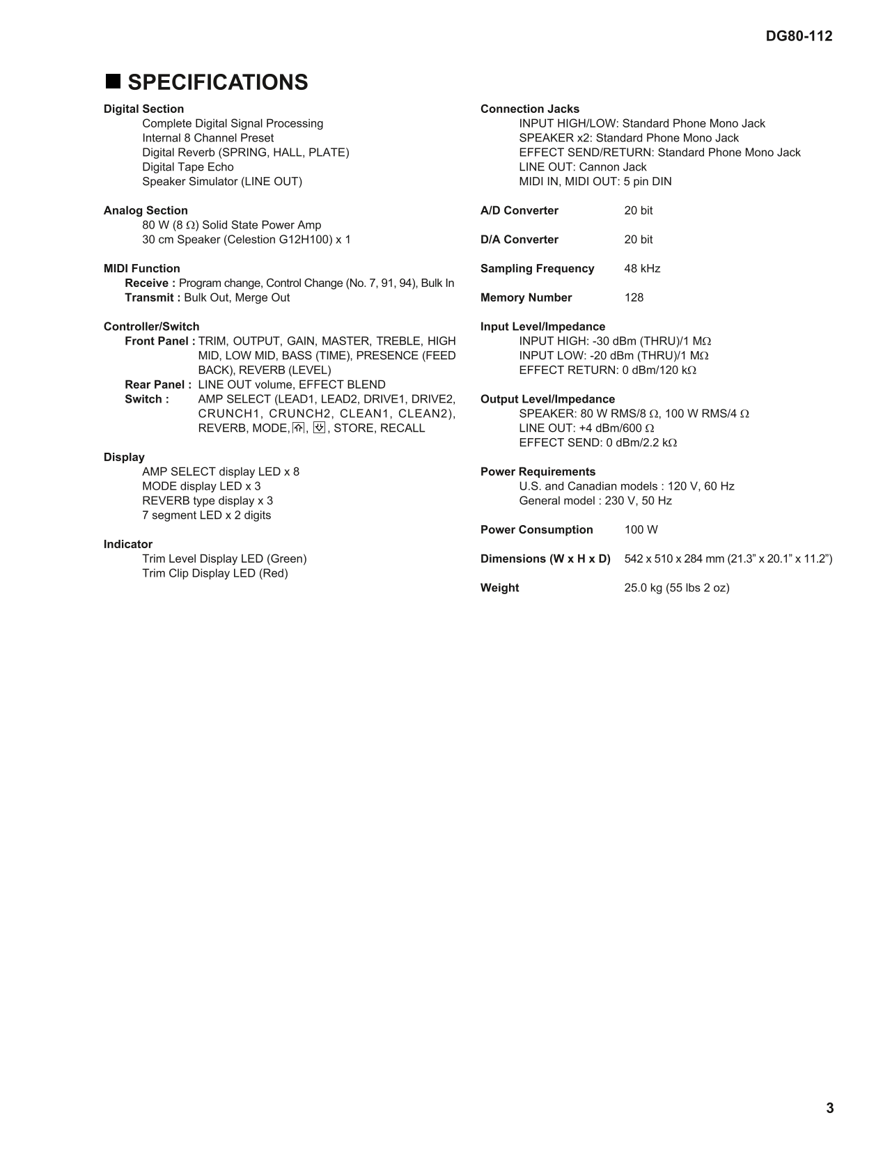 Yamaha DG80-112 Guitar Amplifier Service Manual (Pages: 44)