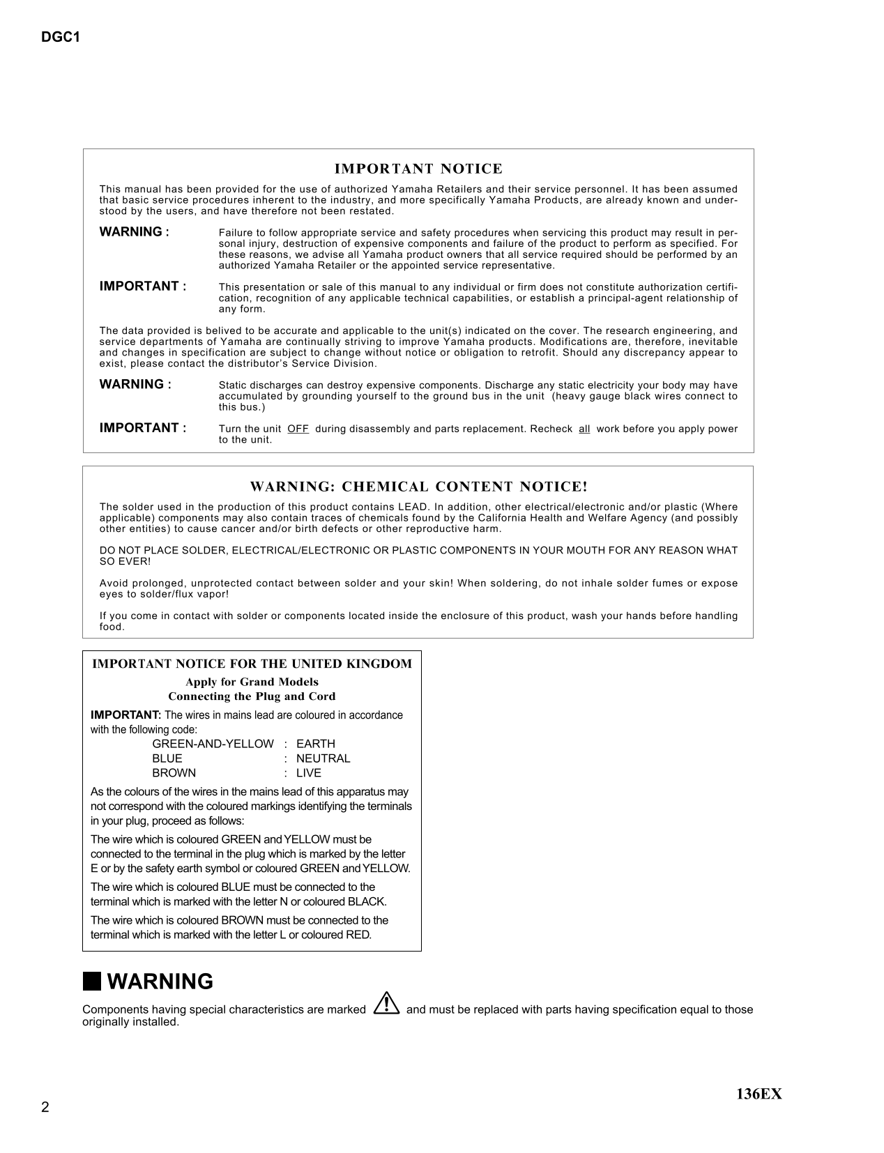 Yamaha DGC1 & DKC55CD Digital Piano Service Manual (Pages: 112)