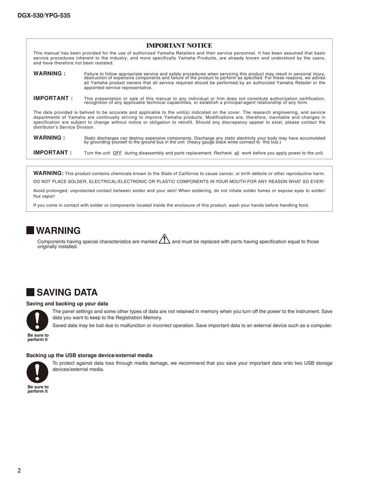 Yamaha DGX-530 & YPG-535 Digital Grand Piano Keyboard Service Manual (Pages: 54)