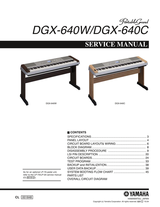 Yamaha DGX-640 Digital Piano Service Manual (Pages: 67)