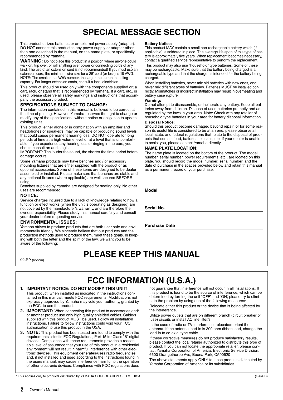 Yamaha DGX-640 Digital Piano Owner's/ User Manual (Pages: 120)