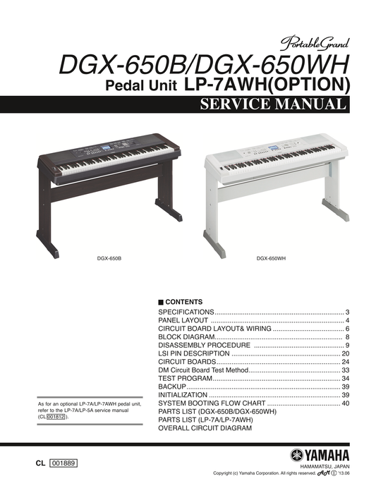 Yamaha DGX-650B & DGX-650WH Portable Grand Piano Service Manual (Pages: 72)