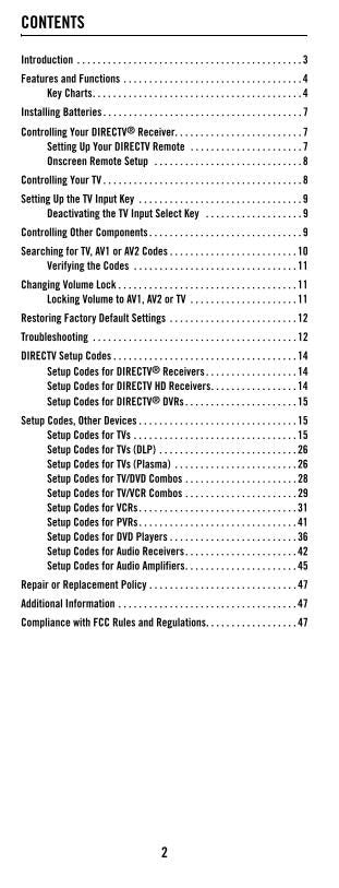 DirecTv RC64 Full Owners Manual With Codes Satellite Receiver Operating Manual