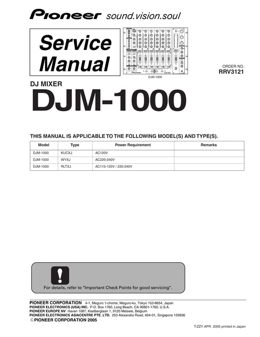Pioneer DJM-1000 DJ Mixer Service Manual (Pages: 168)