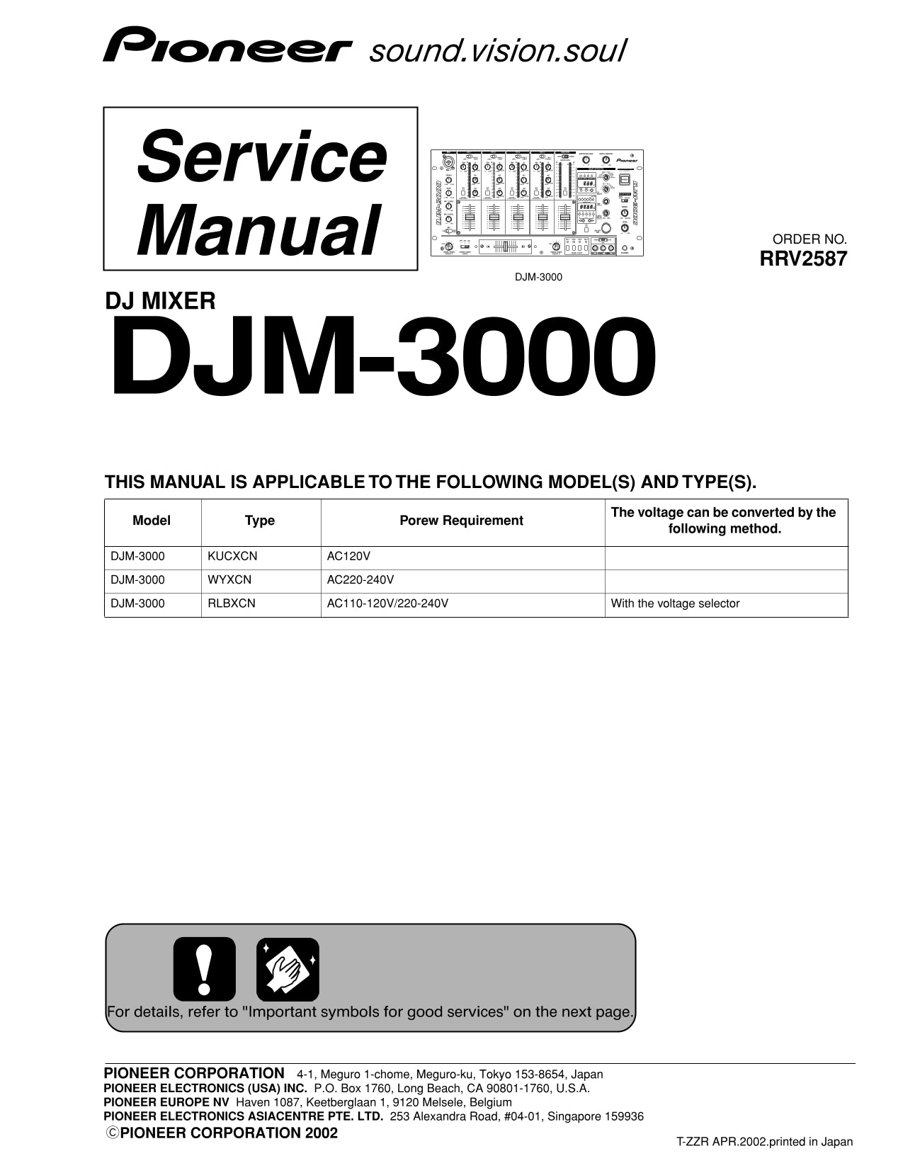 Pioneer DJM-3000 DJ Mixer Service Manual (Pages: 107)
