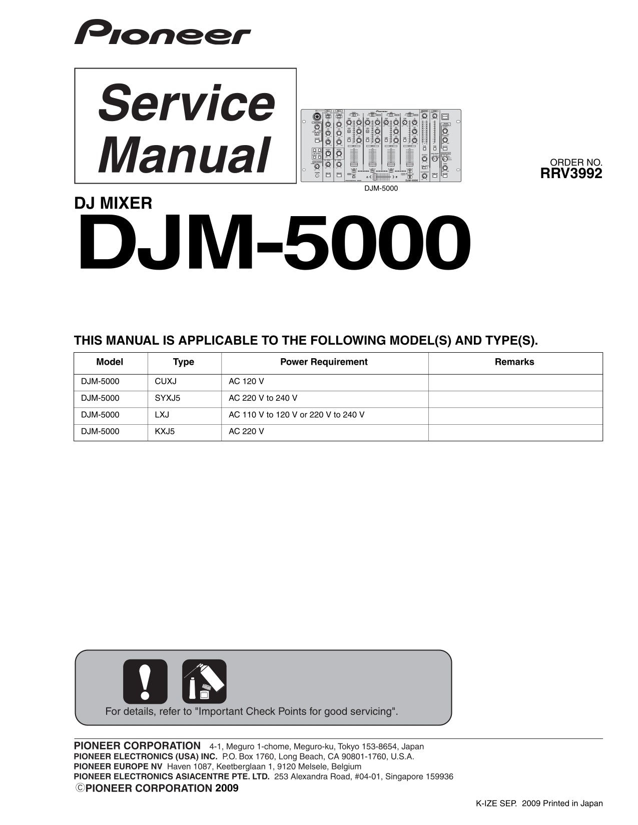 Pioneer DJM-5000 DJ Mixer Service Manual (Pages: 158)