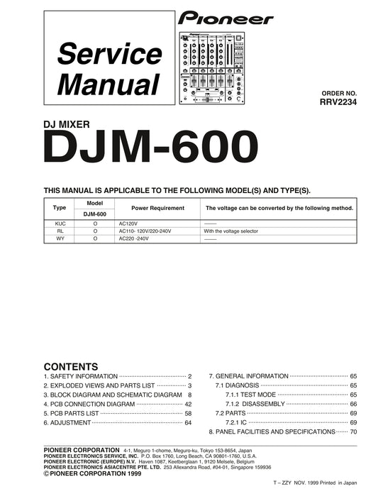 Pioneer DJM-600 DJ Mixer Service Manual (Pages: 74)