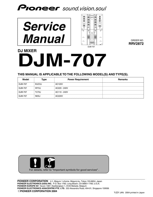 Pioneer DJM-707 DJ Mixer Service Manual (Pages: 129)