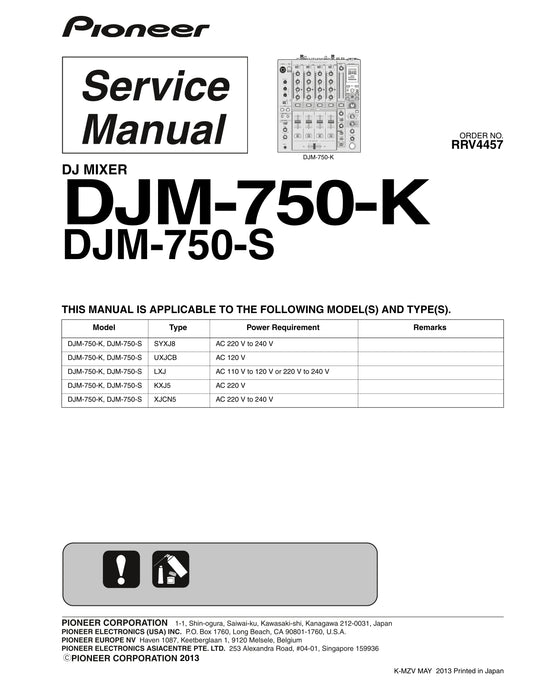 Pioneer DJM-750-K & DJM-750-S DJ Mixer Service Manual (Pages: 194)