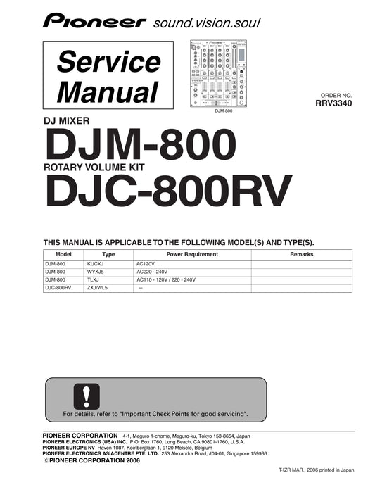 Pioneer DJM-800 & DJC-800RV DJ Mixer Service Manual (Pages: 176)