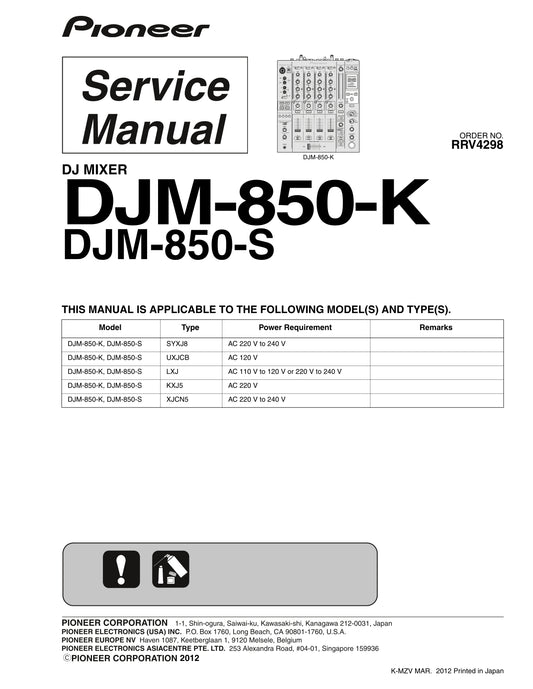 Pioneer DJM-850-K & DJM-850-S DJ Mixer Service Manual (Pages: 203)