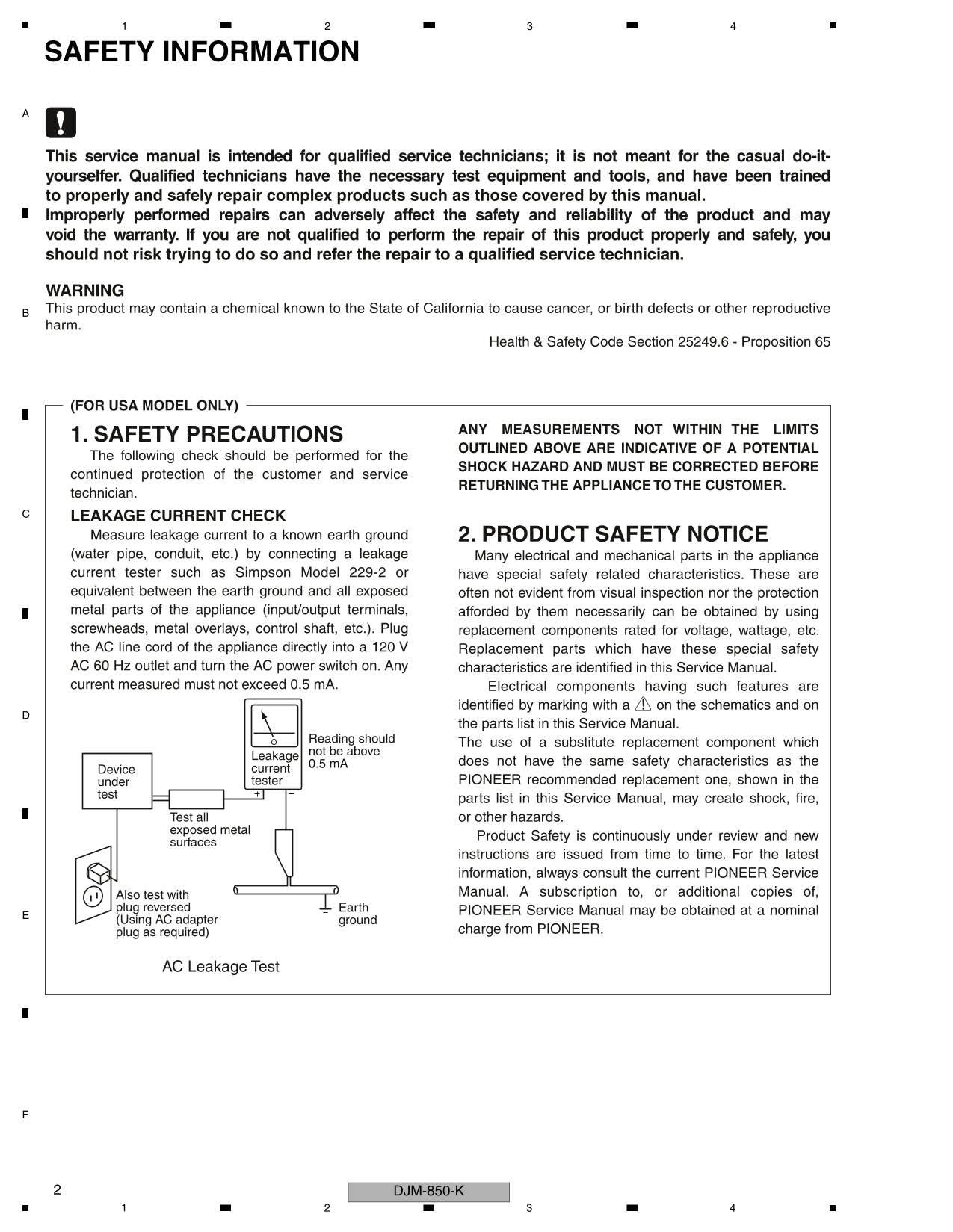 Pioneer DJM-850-K & DJM-850-S DJ Mixer Service Manual (Pages: 203)