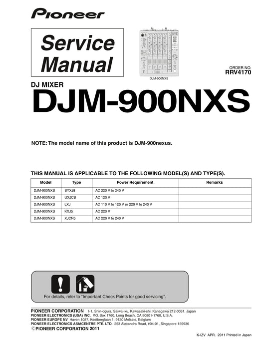 Pioneer DJM-900NXS DJ Mixer Service Manual (Pages: 223)