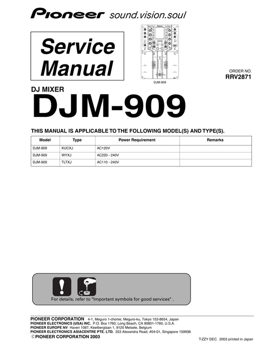 Pioneer DJM-909 DJ Mixer Service Manual (Pages: 156)