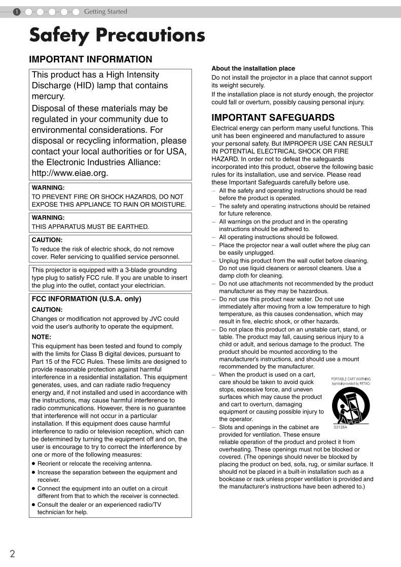 JVC DLAHD100BU Projector Operating Manual