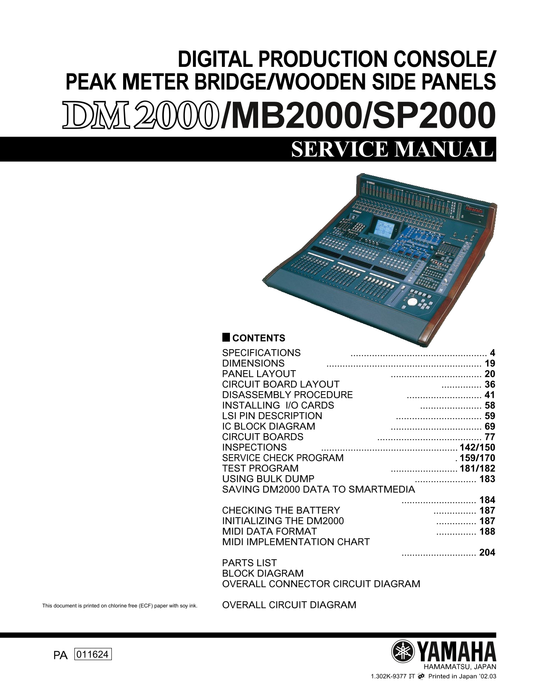 Yamaha DM2000 Mixing Production Console Service Manual (Pages: 405)