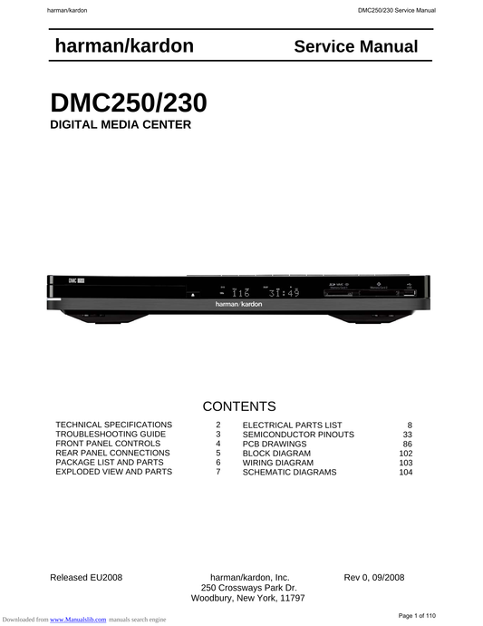 Harman/ Kardon DMC230 Digital Media Center Service Manual (Pages: 110)