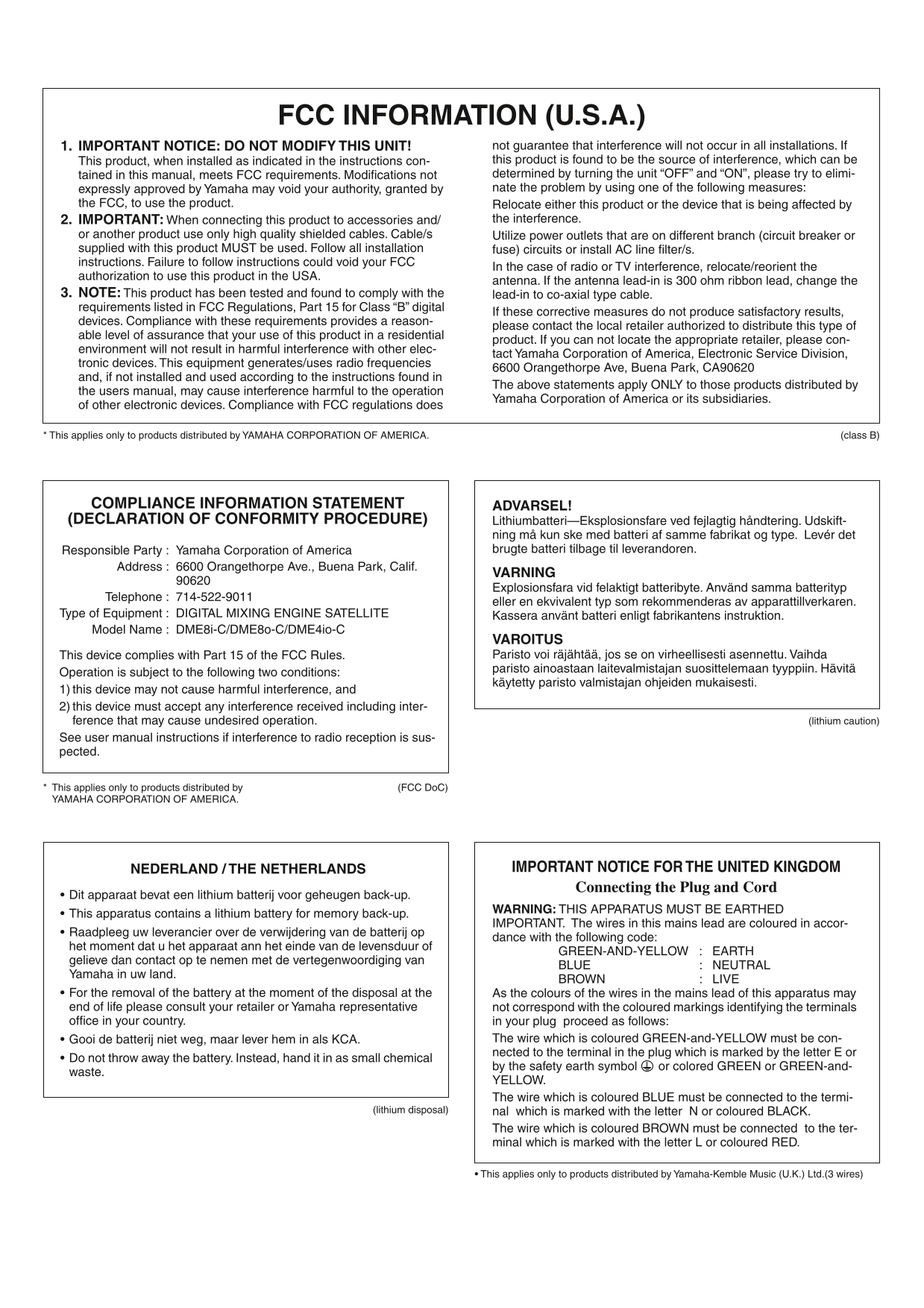 Yamaha DME4io-C, DME8i-C & DME8o-C Digital Mixing Engine Satellite Owner/ User Manual (Pages: 52)