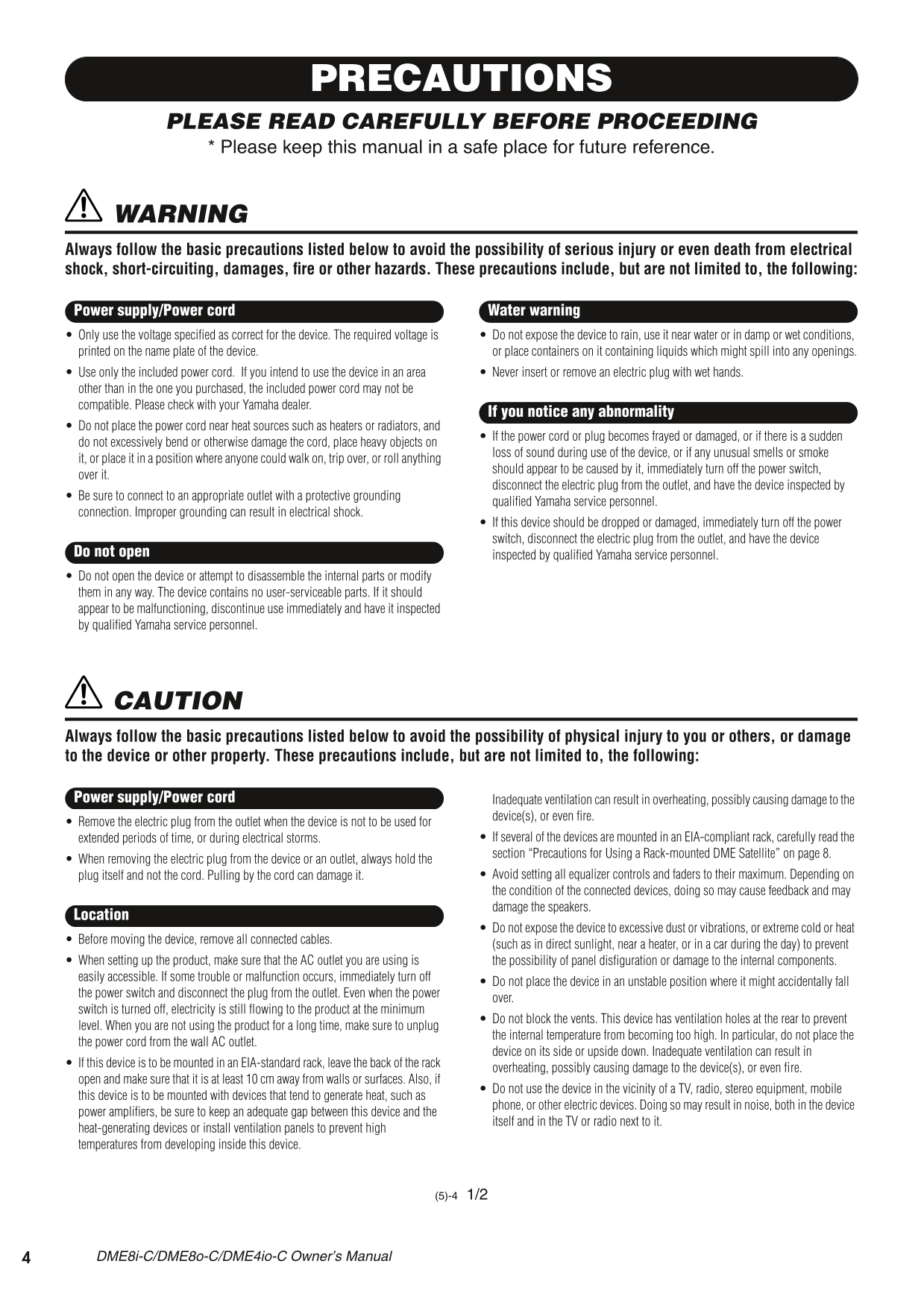 Yamaha DME4io-C, DME8i-C & DME8o-C Digital Mixing Engine Satellite Owner/ User Manual (Pages: 52)