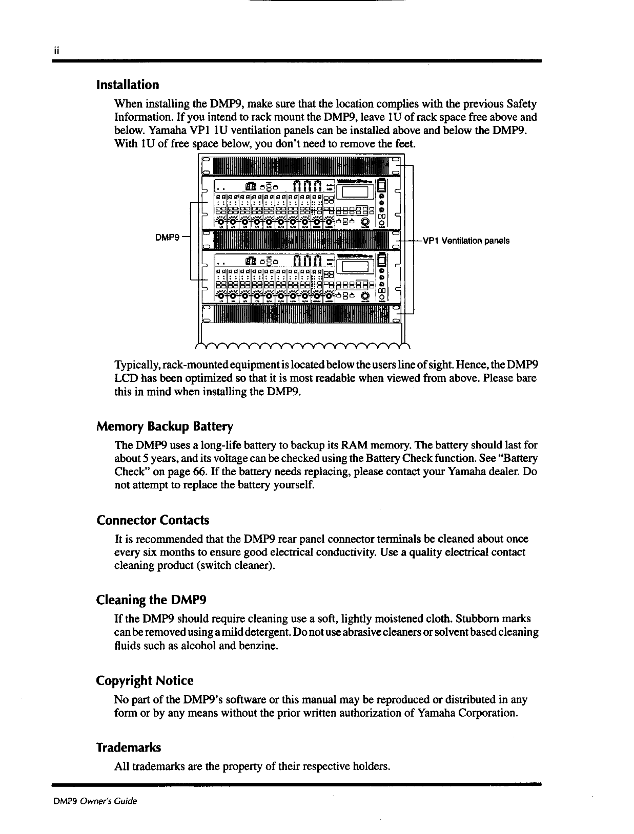 Yamaha DMP9/8 & DMP9/16 Digital Mixing Processor Owner's/ User Manual (Pages: 77)