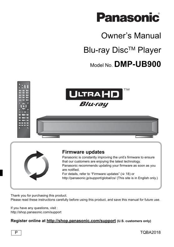 Panasonic DMPUB900 Blu-Ray DVD Player Operating Manual