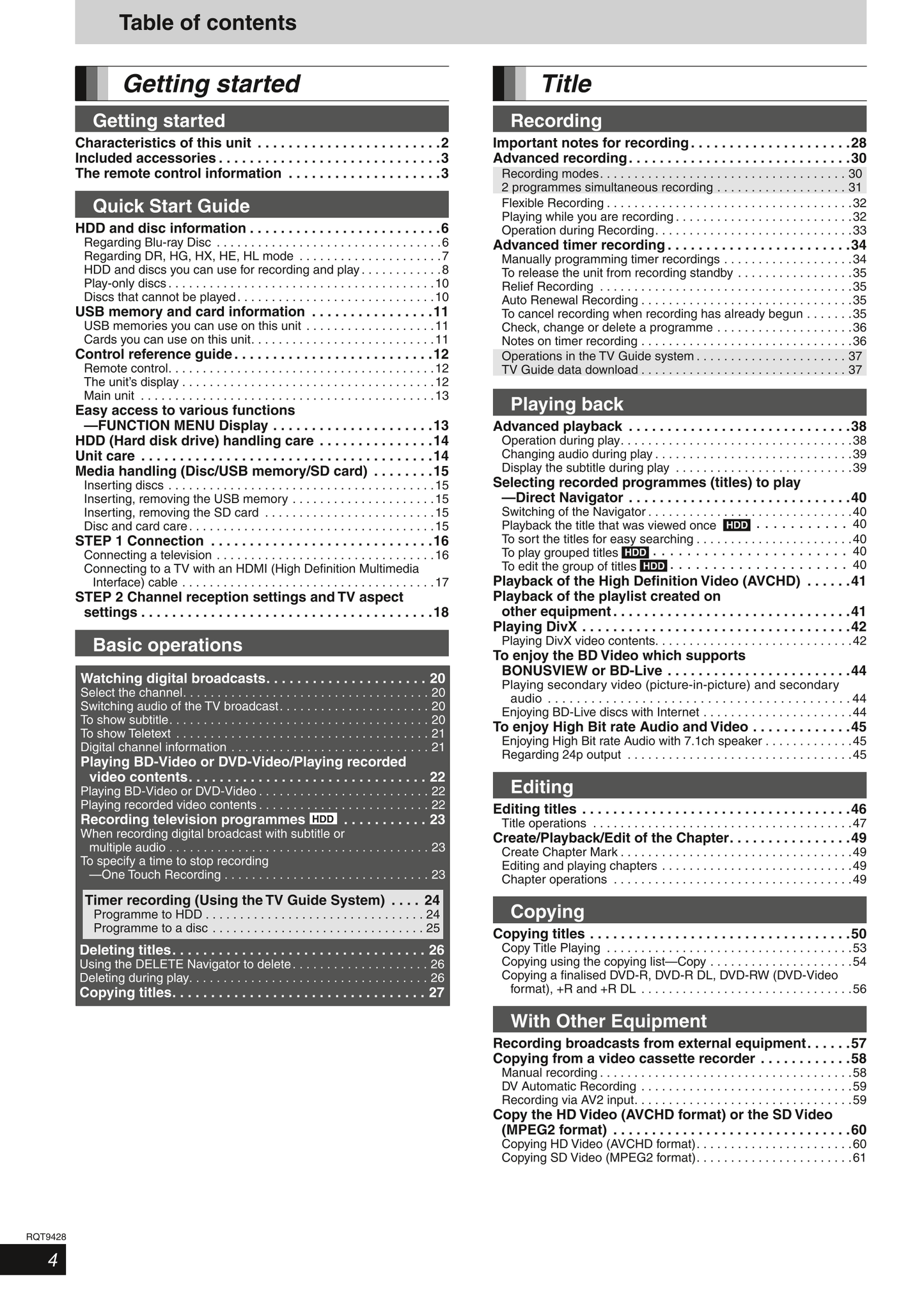 Panasonic DMR-BW750 & DMR-BW850 Blu-Ray Player Owner's/ User Manual (Pages: 124)