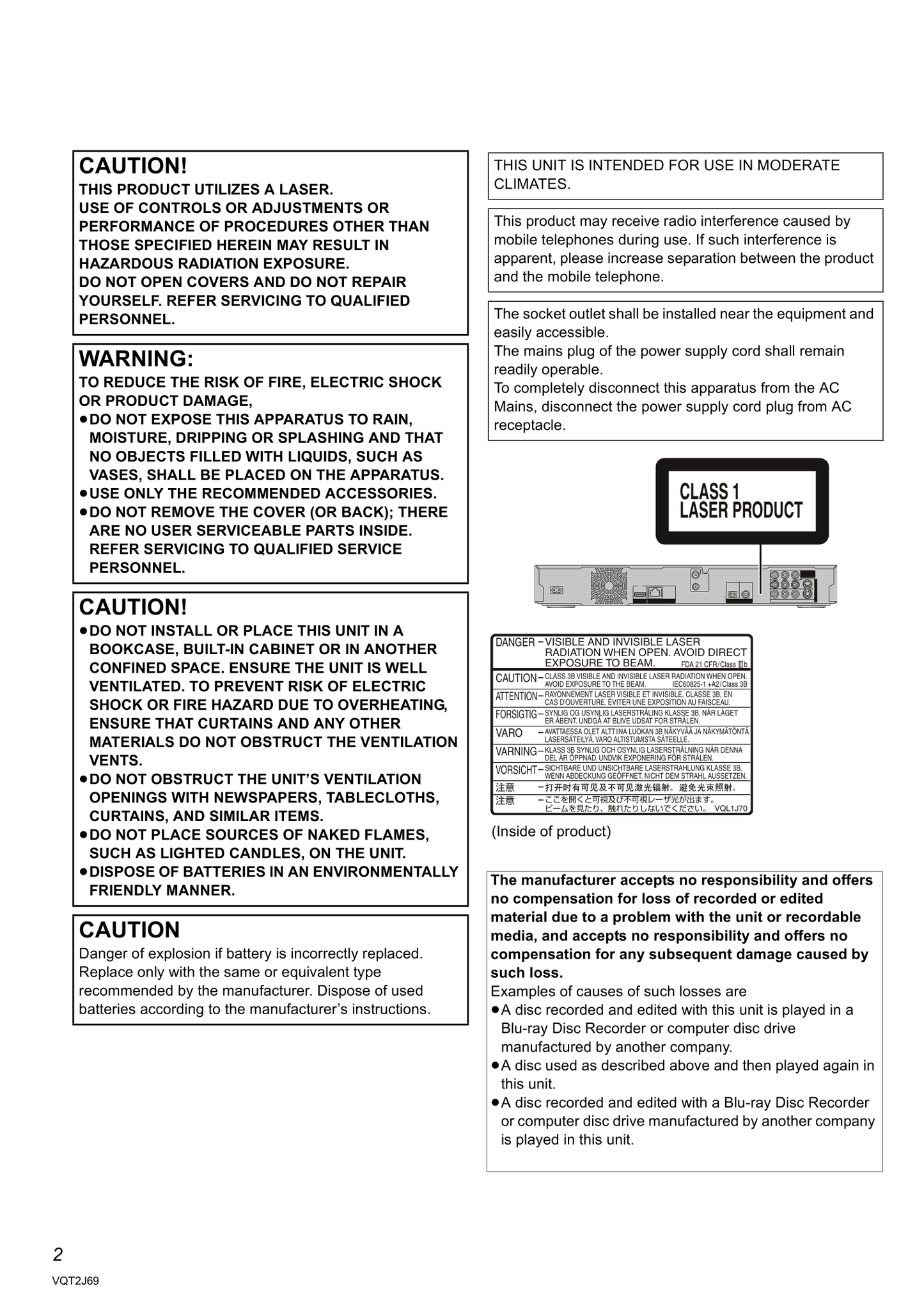 Panasonic DMR-BW780 & DMR-BW880 Blu-Ray Player Owner's/ User Manual (Pages: 112)