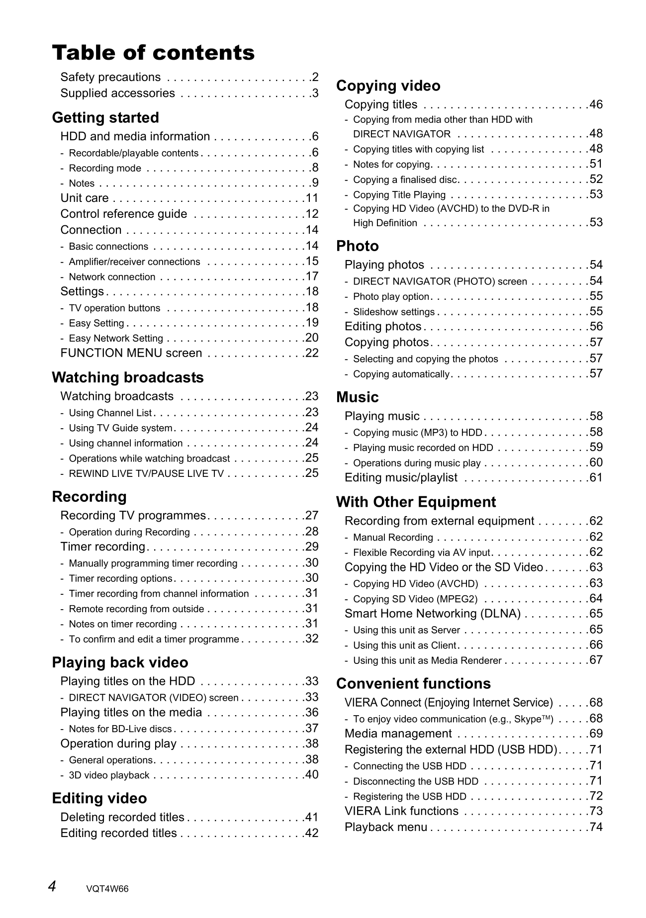 Panasonic DMR-BWT835 Blu-Ray Player Owner's/ User Manual (Pages: 120)