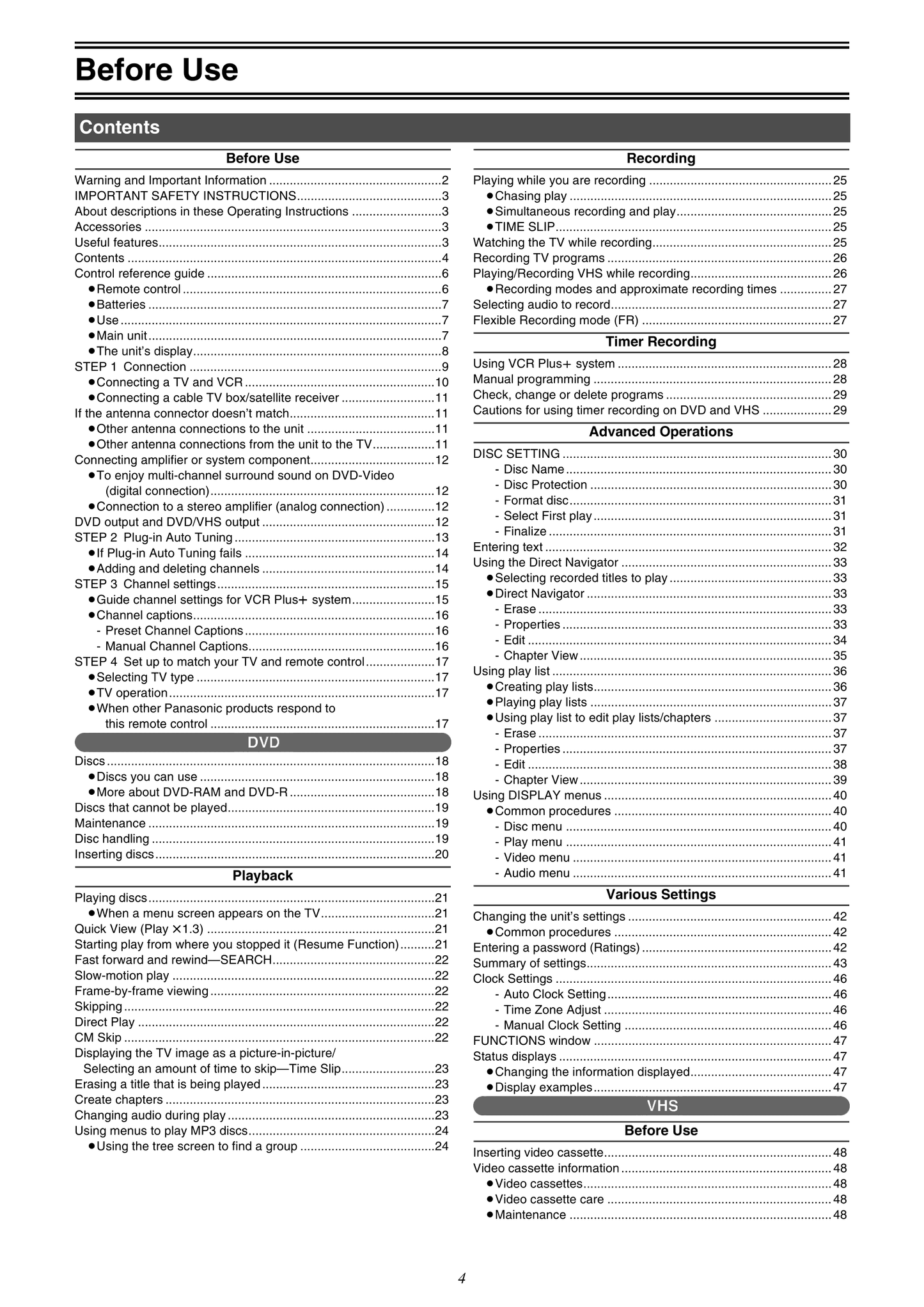 Panasonic DMR-E75V DVD/VCR Combo Owner's/ User Manual (Pages: 84)