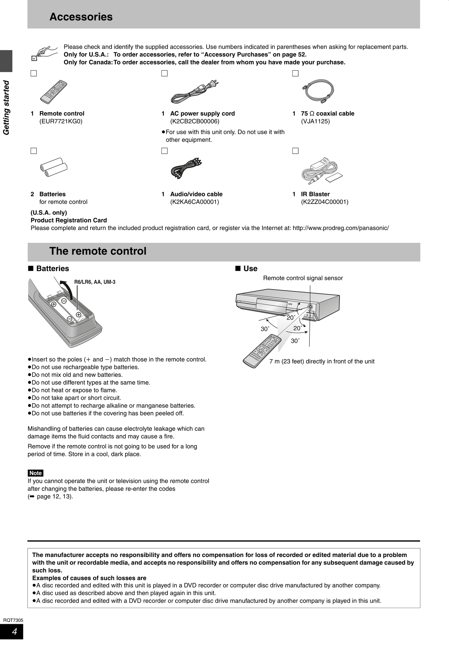 Panasonic DMR-E85H DVD Player/ Recorder Owner's/ User Manual (Pages: 75)