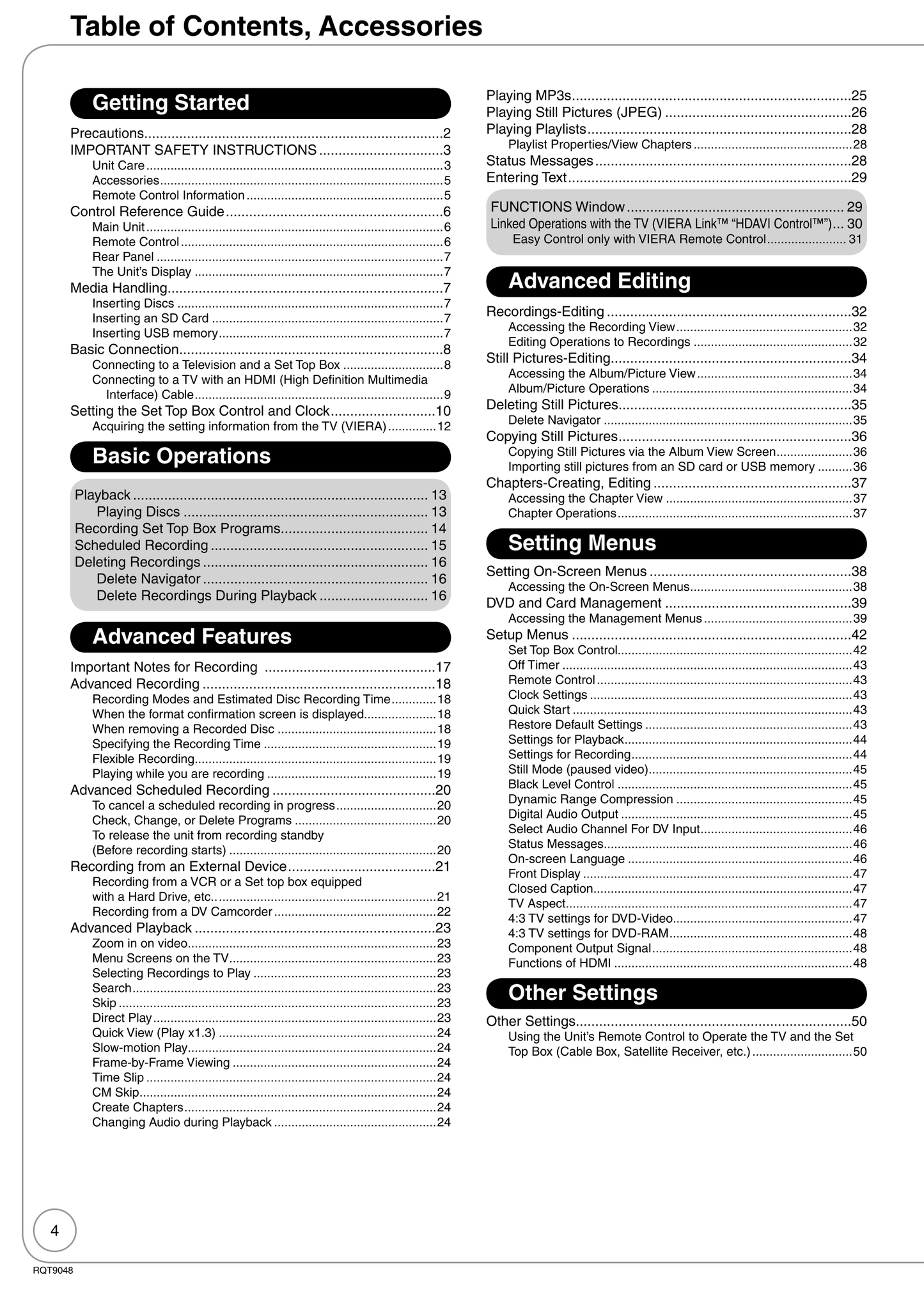 Panasonic DMR-EA18 DVD Video Recorder Owner's/ User Manual (Pages: 76)