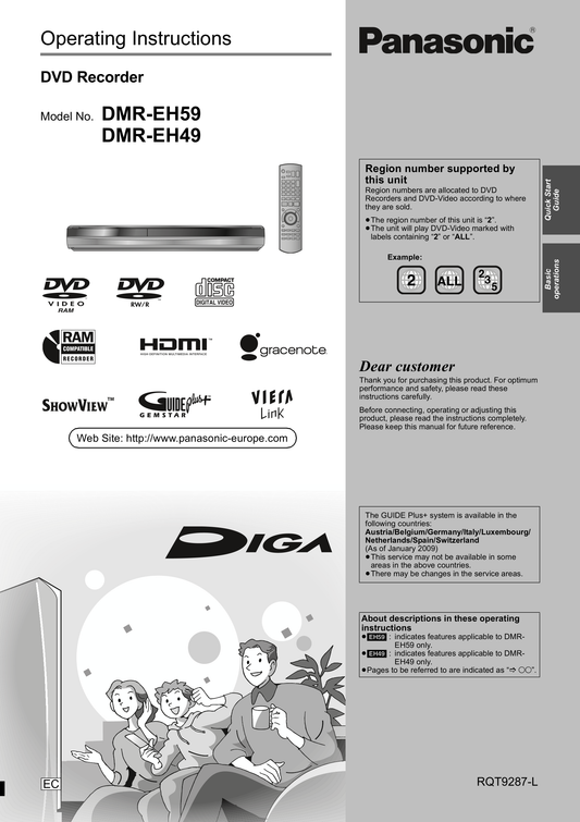 Panasonic DMR-EH49 & DMR-EH59 DVD Player/ Recorder Owner's/ User Manual (Pages: 88)