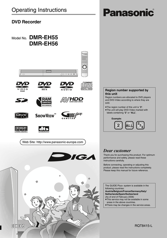 Panasonic DMR-EH55 & DMR-EH56 DVD Player/ Recorder Owner's/ User Manual (Pages: 84)