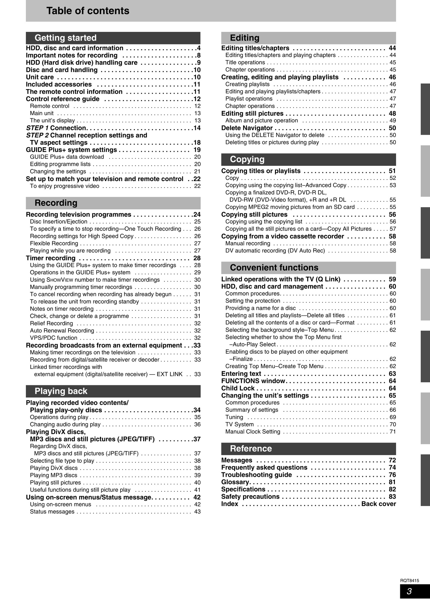 Panasonic DMR-EH55 & DMR-EH56 DVD Player/ Recorder Owner's/ User Manual (Pages: 84)