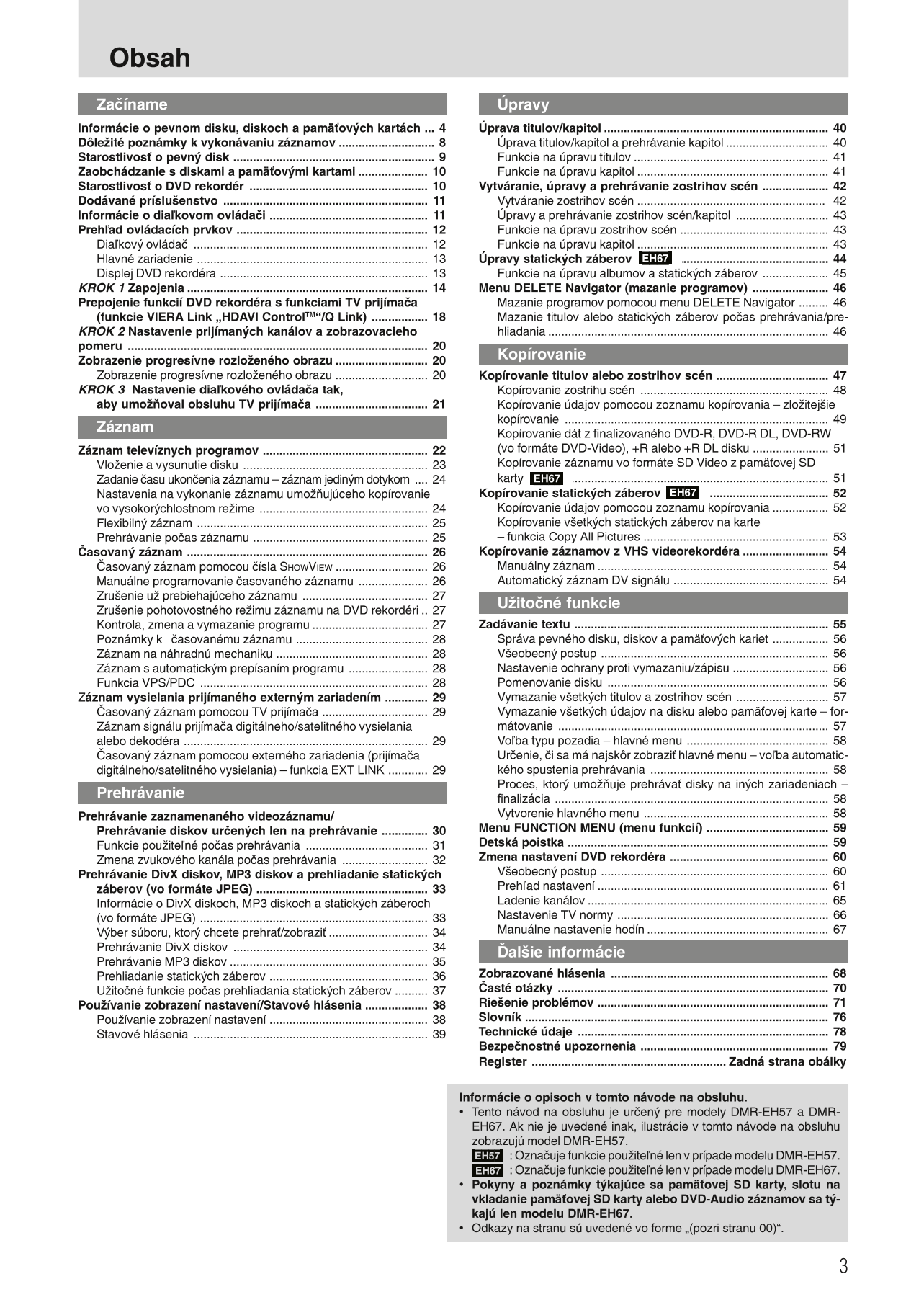 Panasonic DMR-EH57 & DMR-EH67 DVD Player/ Recorder Owner's/ User Manual (Pages: 80)