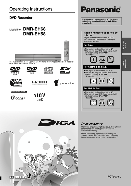 Panasonic DMR-EH58 & DMR-EH68 DVD Player/ Recorder Owner's/ User Manual (Pages: 80)