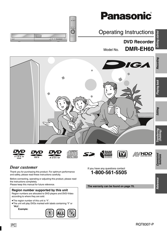 Panasonic DMR-EH60 DVD Player/ Recorder Owner's/ User Manual (Pages: 72)