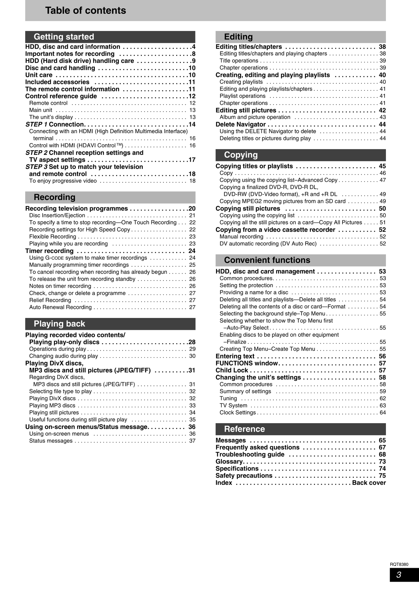 Panasonic DMR-EH65 DVD Player/ Recorder Owner's/ User Manual (Pages: 76)