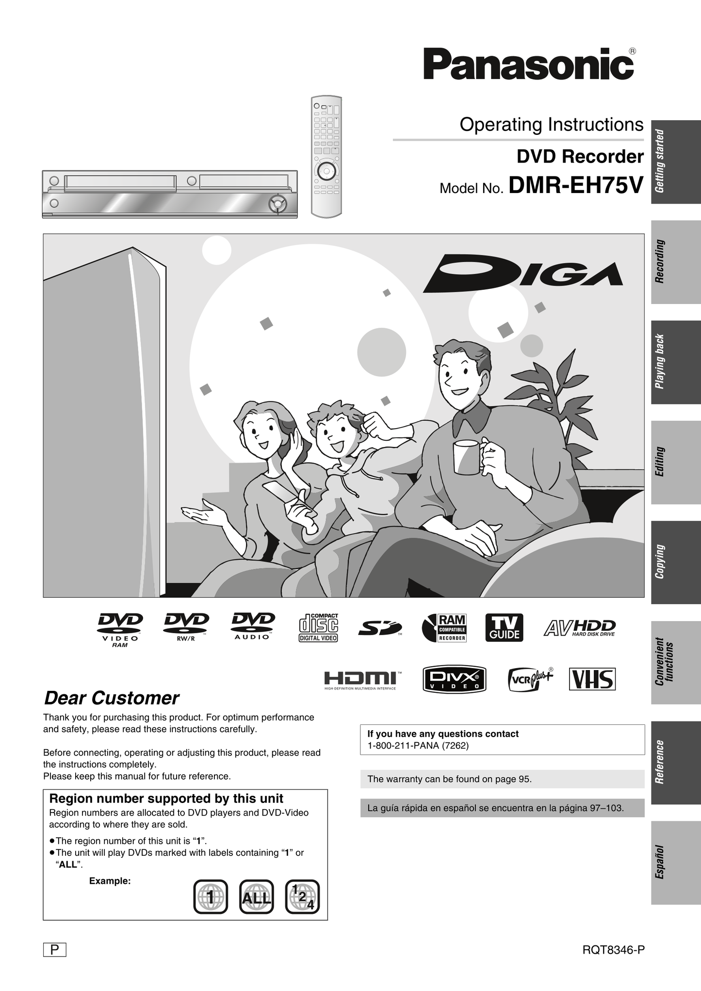 Panasonic DMR-EH75V DVD/VCR Combo Owner's/ User Manual (Pages: 104)