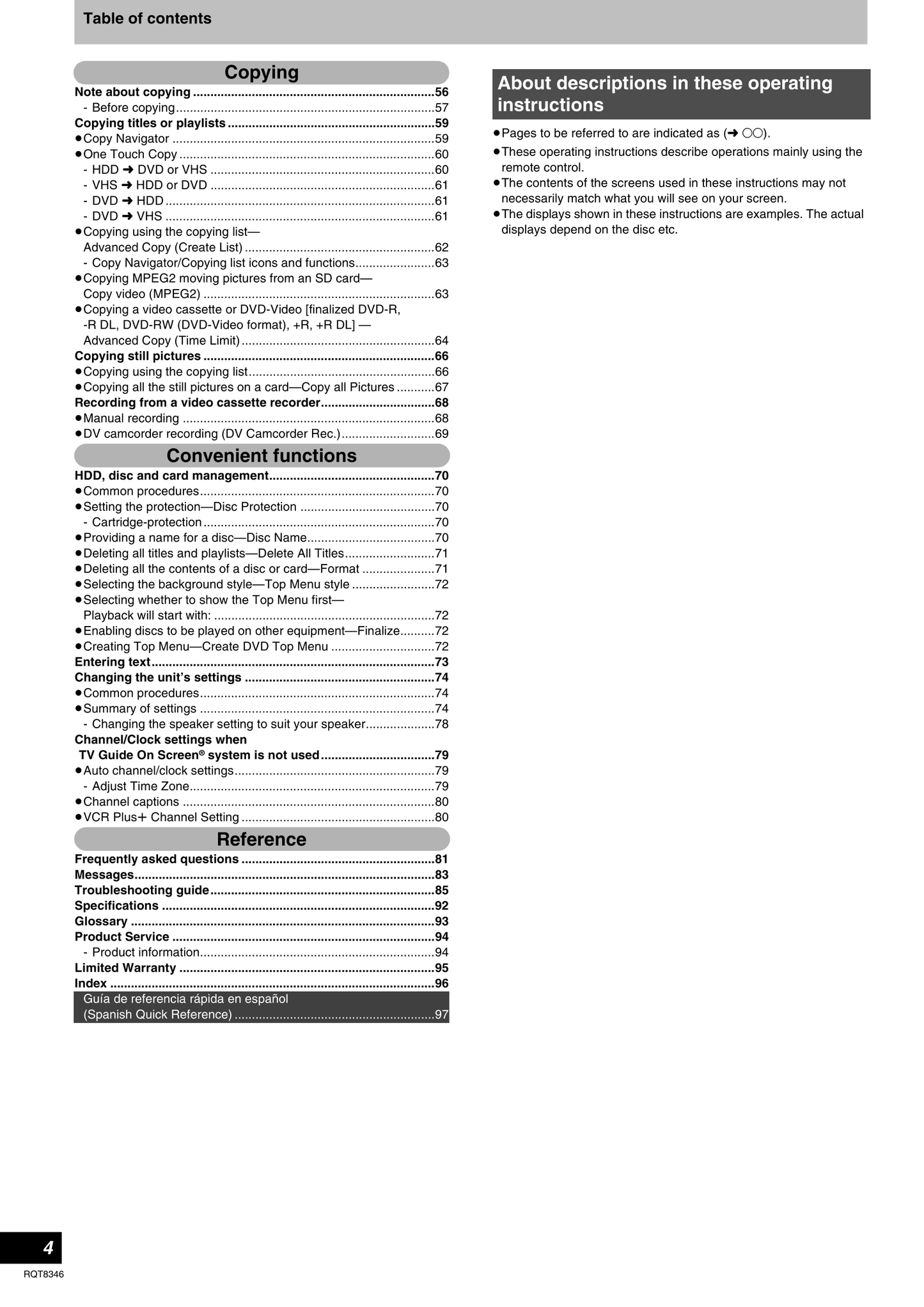 Panasonic DMR-EH75V DVD/VCR Combo Owner's/ User Manual (Pages: 104)