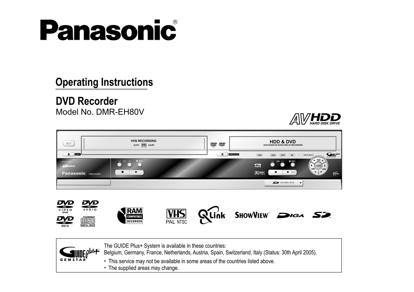 Panasonic DMR-EH80V DVD/VCR Combo Owner's/ User Manual (Pages: 128)