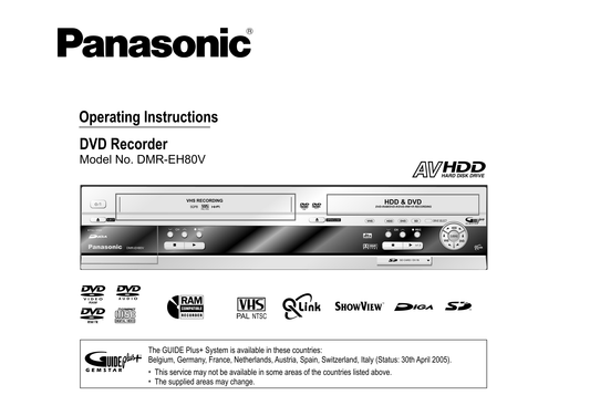 Panasonic DMR-EH80V DVD/VCR Combo Owner's/ User Manual (Pages: 128)