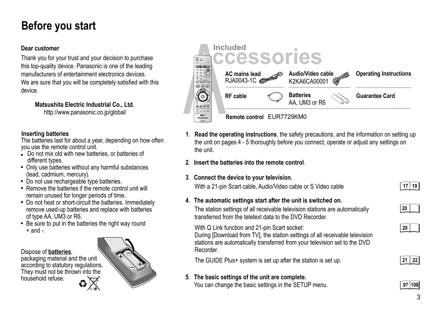 Panasonic DMR-EH80V DVD/VCR Combo Owner's/ User Manual (Pages: 128)