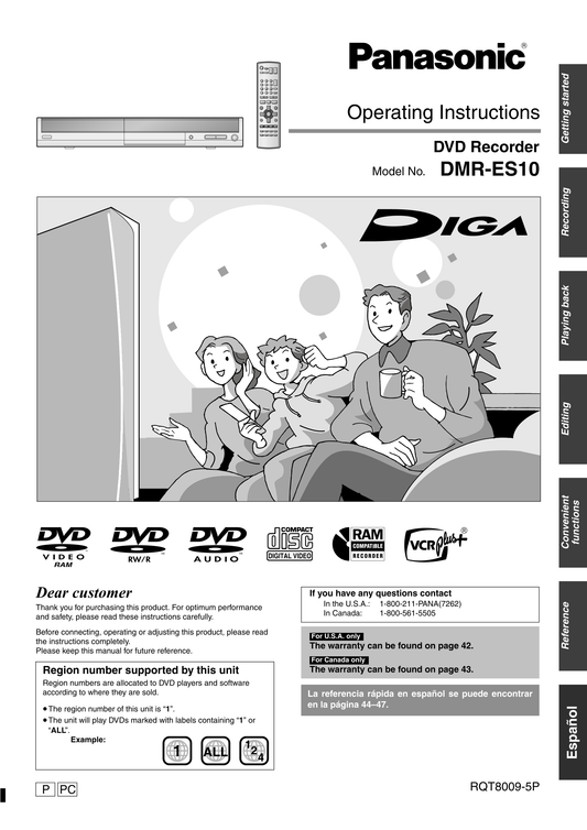 Panasonic DMR-ES10 DVD Player/ Recorder Owner's/ User Manual (Pages: 48)