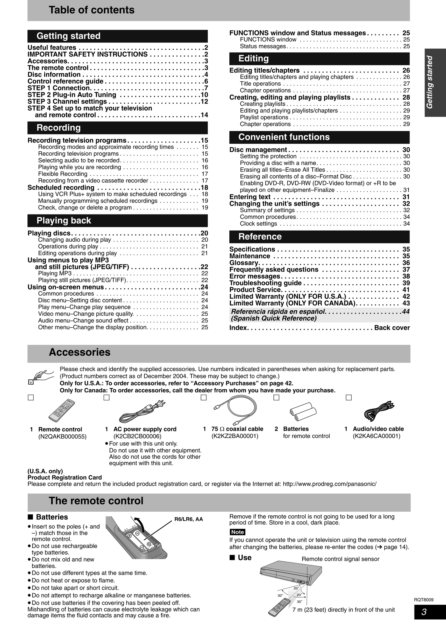 Panasonic DMR-ES10 DVD Player/ Recorder Owner's/ User Manual (Pages: 48)