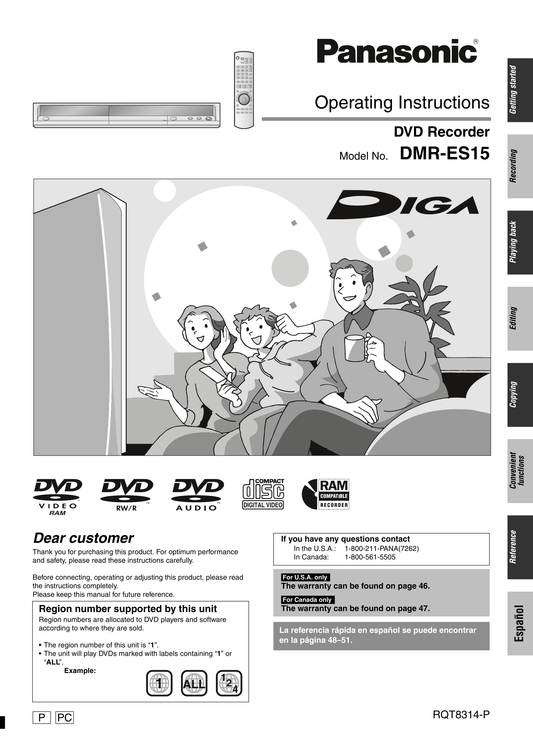 Panasonic DMR-ES15 DVD Player/ Recorder Owner's/ User Manual (Pages: 52)