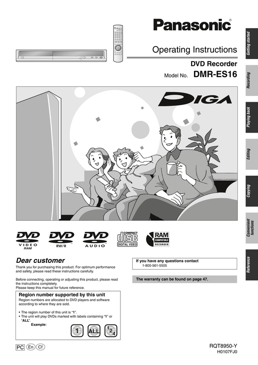 Panasonic DMR-ES16 DVD Player/ Recorder Owner's/ User Manual (Pages: 48)